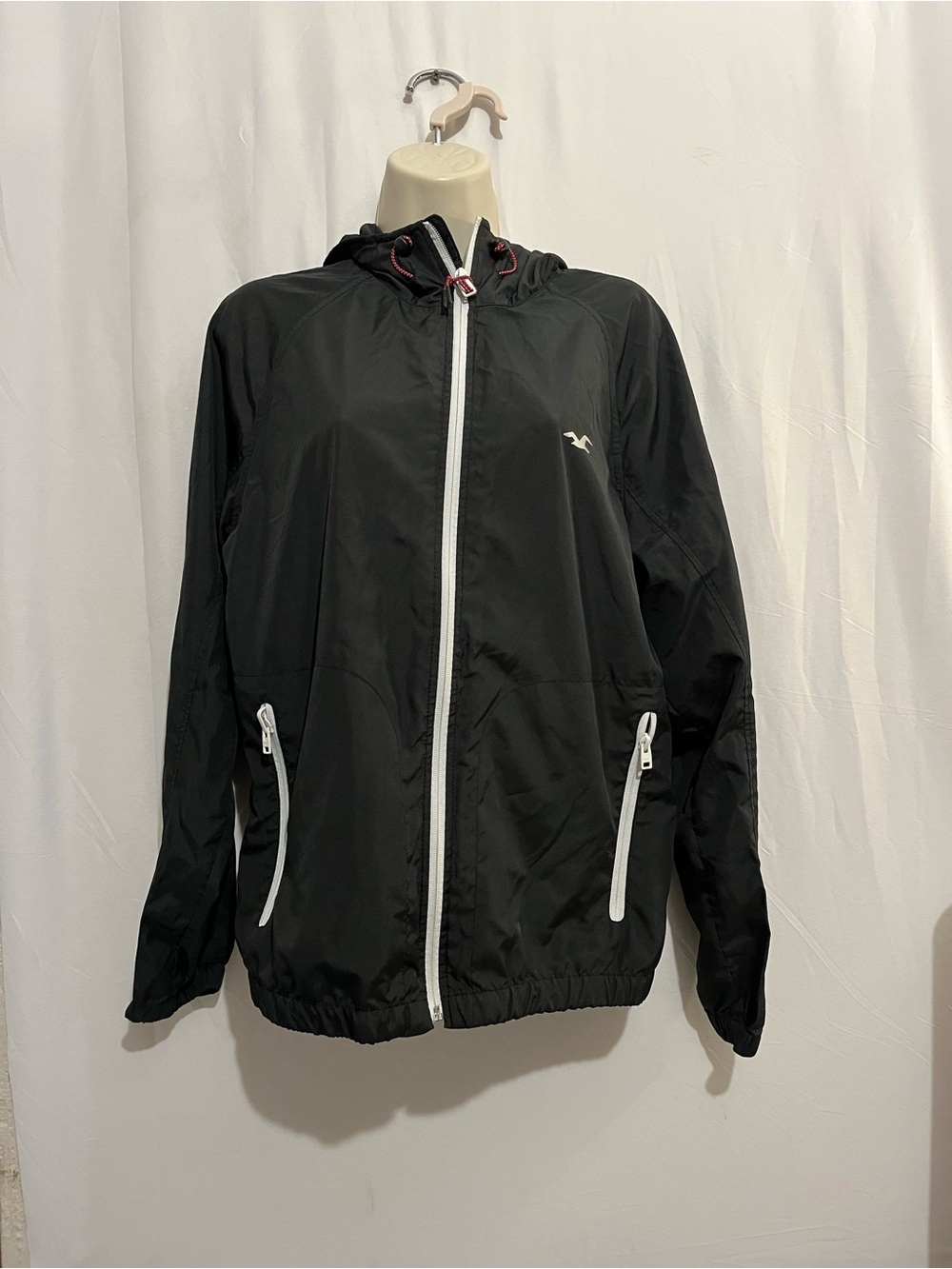 Hollister Black Packable Windbreaker with Red Trim